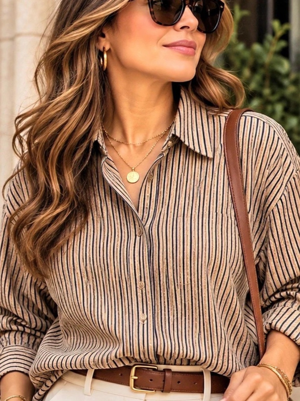 Linda Allard Ellen Tracy 100% Silk Striped Blouse 10P